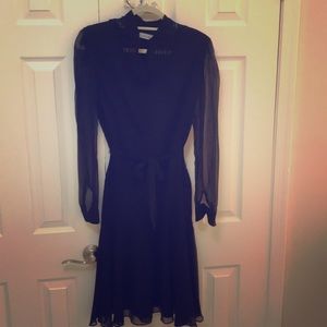Calvin Klein black silk and cotton midi dress